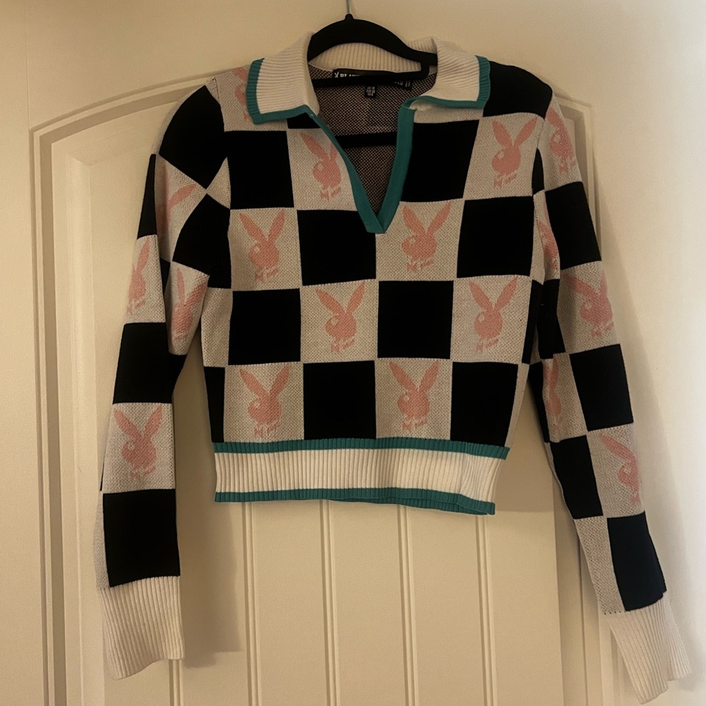 Playboy Black and White Checkered Sweater